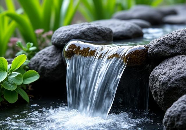 Cascada decorativa con piedra volcánica